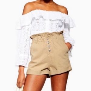 Topshop Khaki Tan Paperbag Waist High Rise Cargo Utility Shorts